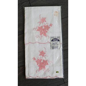 Vintage Pink Applique Embroidered Pillowcases NOS Heritage Cottagecore